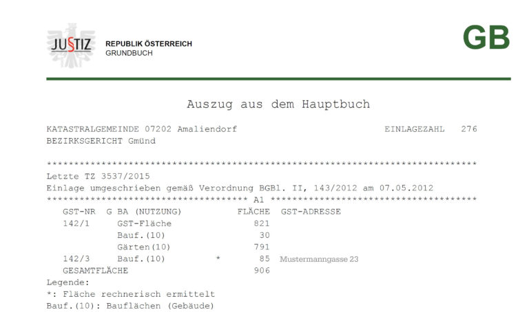 Was Kostet Ein Grundbuchauszug In österreich